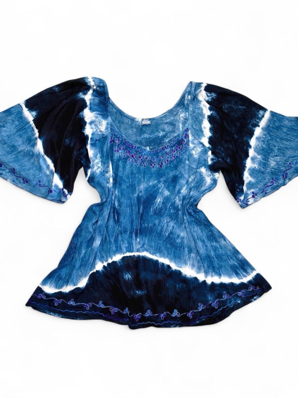 Vintage Shoreline Blue Tie Dye Embroidered Floral Blouse